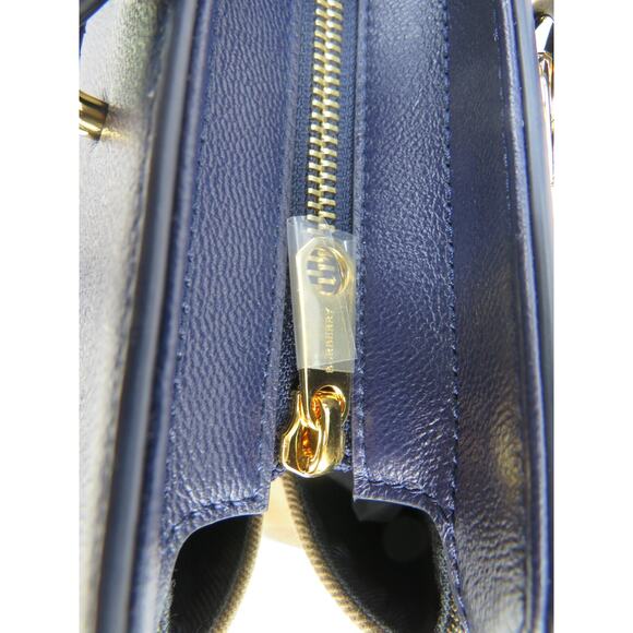 NWT BURBERRY BANWELL DARK BLUE LEATHER CHECK CANVAS SM SHOULDER TOTE BAG $ 1950 - Picture 11 of 13